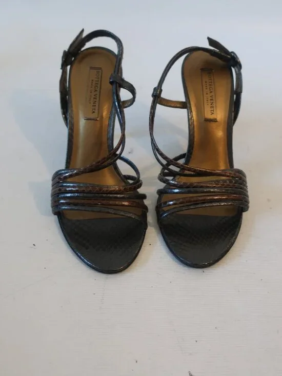Women Bottega Veneta Black Brown Strappy Leather Stiletto Heel Sandals 36 US/6 - Picture 12 of 16